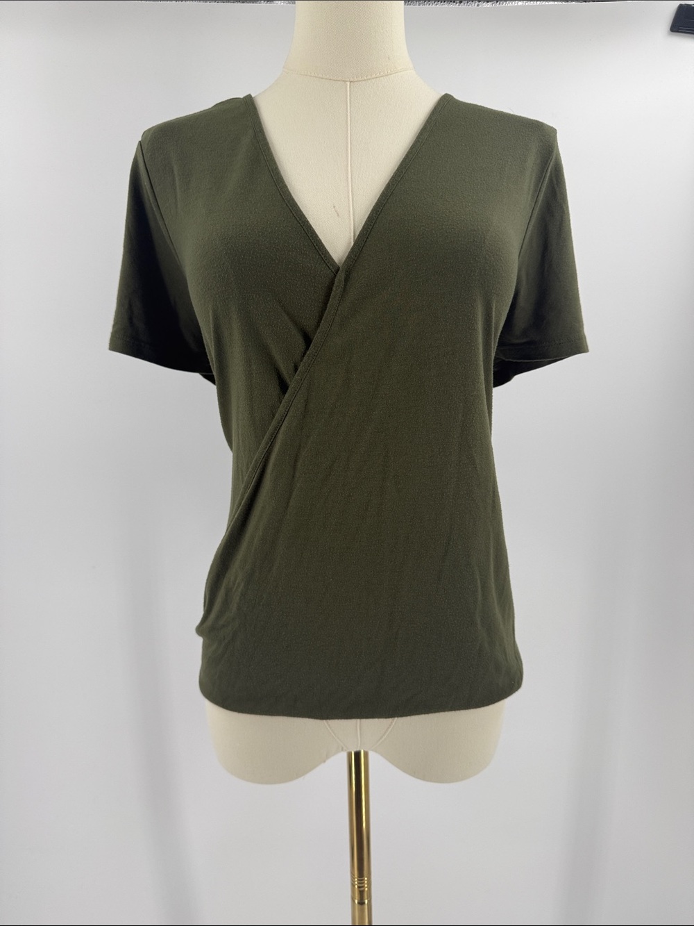 a.n.a Olive Green Short Sleeve Wrap Front Top